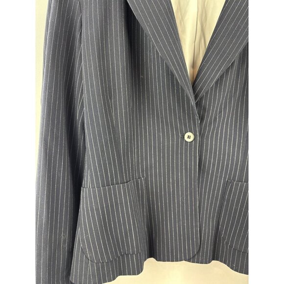 The Limited Stretch Navy & White Pinstripe Blazer Jacket Medium Polyester/Rayon/ - Picture 2 of 4